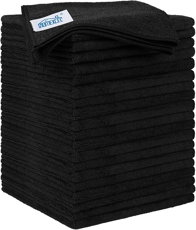 Black Microfiber Cleaning Cloth 20 Pack 11.5 x 11.5 inch Microfiber Towels for Cars Ultra Absorbent Car Washing Cloth Lint Free Streak Free Cleaning Rags for Car, Kitchen Window