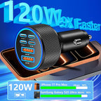 [Apple MFi Certified] iPhone 17 Car Charger, 6-Port 120W USB-C&USB-A Power Cigarette Lighter PD/QC Multiport Fast Car Charger + Type-C Braided Cord for iPhone 17 Pro/16/15/Galaxy S26/S25/Pixel