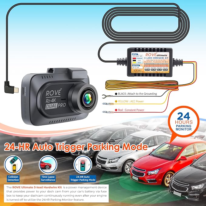 Ultimate Dash Cam Hardwire Kit with USB-C Port for R2-4K, R2-4K PRO, R2-4K Dual, R2-4K Dual PRO, and R3 Dash Camera Models, 24Hr Parking Monitoring Kit with Low Voltage Protection