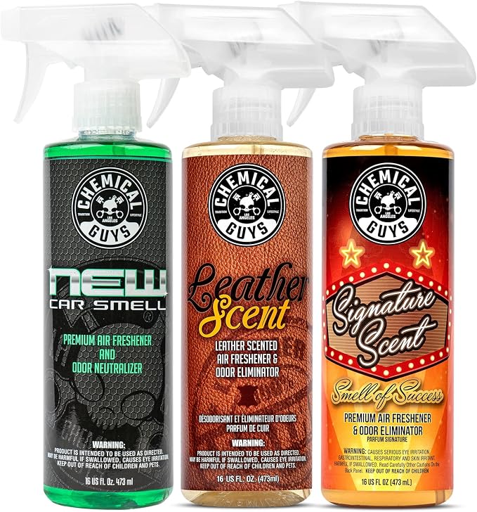 AIR_301 Best Air Freshener Kit - New Car Scent, Leather Scent & Signature Stripper Scent, (Great for Cars, Trucks, SUVs, RVs & More) (3) 16 fl oz Bottles