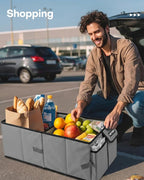 Trunk Organizer for Car - Car Organizer, Foldable Trunk organizer for SUVs & Sedans, Sturdy Organization for Car Accessories, Tools, Sundries, Grey, 2 Compartments, 21.3"×12.6"×10.6"