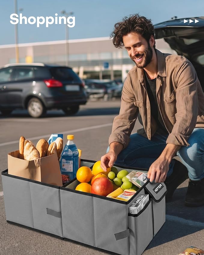 Trunk Organizer for Car - Car Organizer, Foldable Trunk organizer for SUVs & Sedans, Sturdy Organization for Car Accessories, Tools, Sundries, Grey, 2 Compartments, 21.3"×12.6"×10.6"