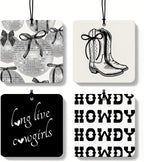 Black Coquette Western Orange Car Air Freshener 4 Pcs, Long Live Cowgirls Disco Ball Square Hanging Air Freshener for Closet Drawer Books, Girly Western Car Accessories Mirror Decor for Women
