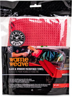 Waffle Weave Glass & Window Microfiber Towel - Red 24 x16 Inch Scratch-Free Detailing Cloth for Cars, Trucks, SUVs & Home, Streak-Free Cleaning for Glass, Mirrors & Windows