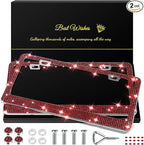 2 Pack Bling License Plate Frames for Women, Sparkly Rhinestone Diamond Car Accessories with Glitter Crystal Caps (Burgundy)