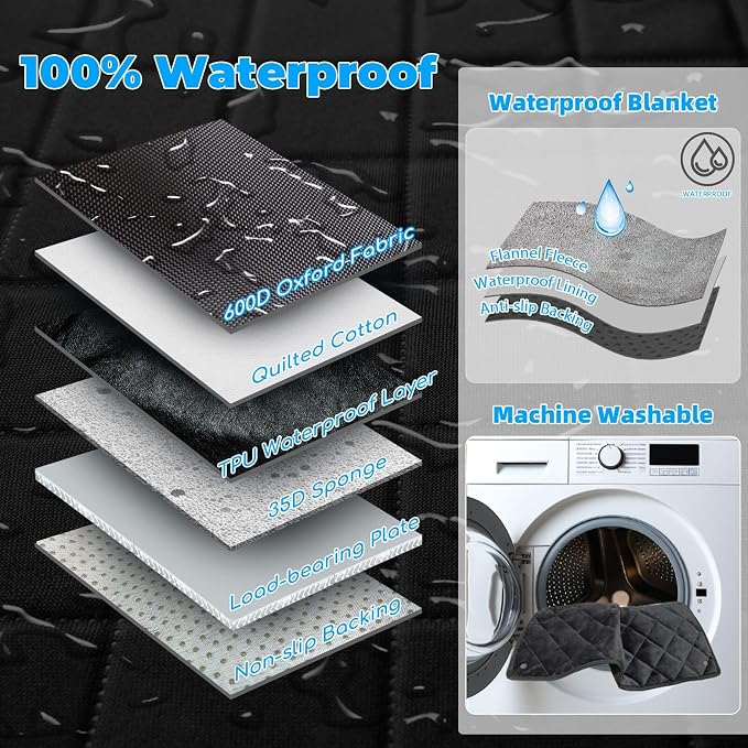 2026 Upgraded Back Seat Extender for Dogs - Large Hard Bottom Dog Car Seat Cover Holds 550lbs, Waterproof Dog Hammock Pet Bed with High-Density Foam Non-Slip Backseat Protector