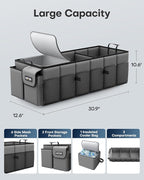 Trunk Organizer, Sturdy Foldable with Cooler for Car & SUV, 3 Compartments, Grey, 30.90”×12.60”×10.63”