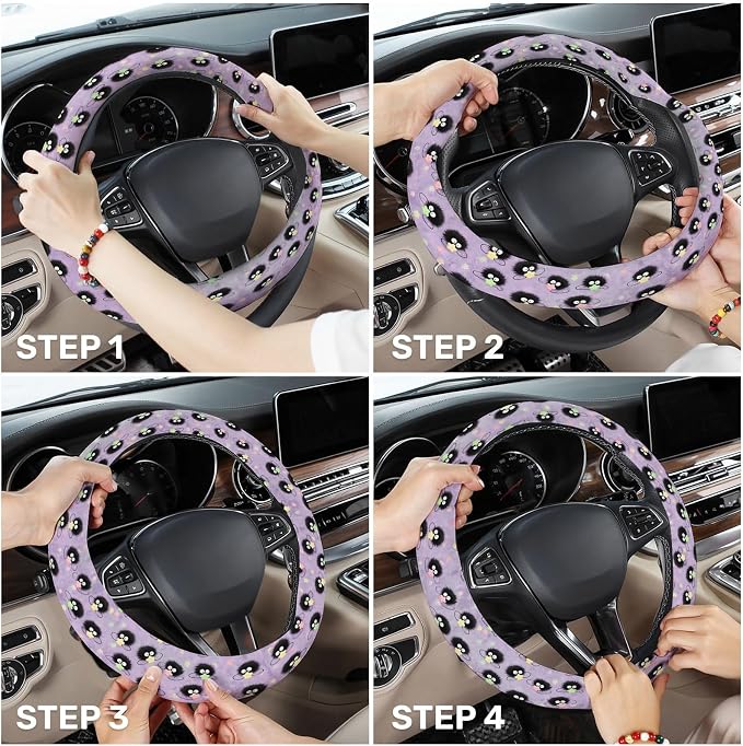 Purple Star Sprite Steering Wheel Cover, Polyester Non-Slip Car Wheel Grip, Universal 15 Inch Auto Accessory
