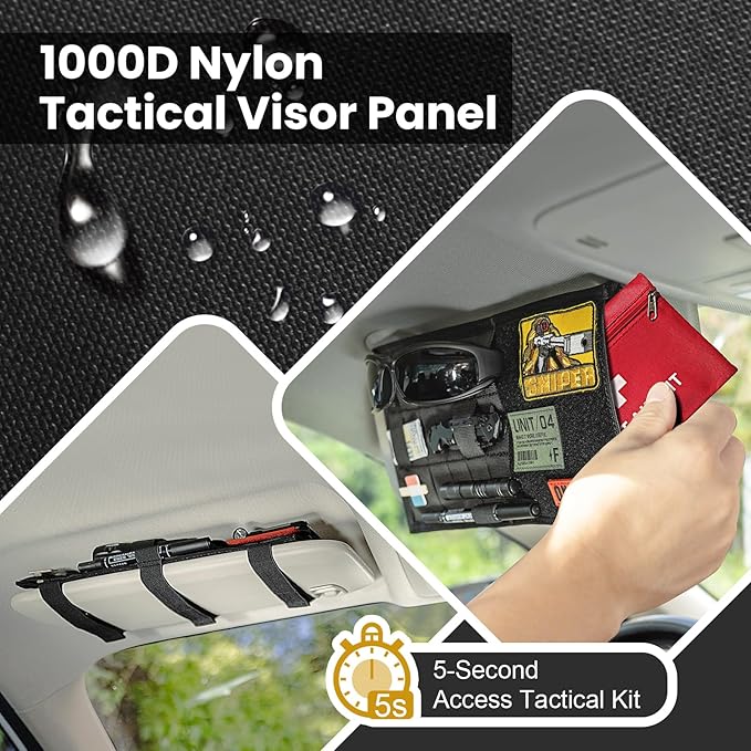 Molle Visor Panel Organizer, Molle Panel Tactical Car Sun Visor Cover Vehicle Visor Storage Holder Pouch Molle Webbing with Hook-and-Loop Straps for Cars, Trucks, Suvs (B)