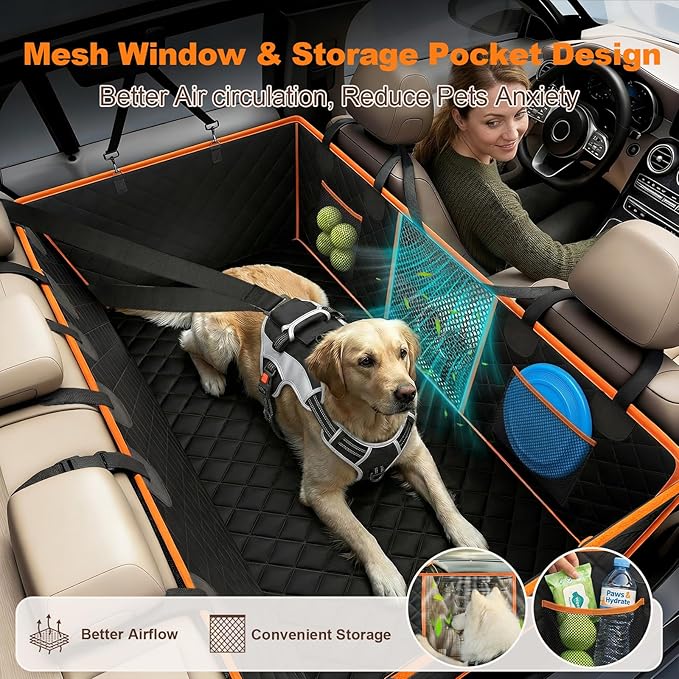 PartsBling Convertible Dog Seat Cover for Back Seat | Hard Bottom Back Seat Extender for Dogs, Passenger-Friendly, Waterproof, Scratch Resistant, Dog Hammock for Car and SUV