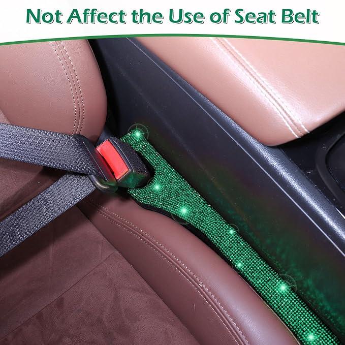 Green Car Seat Gap Filler, Set of 2 Handmade Crystal Rhinestone Diamond Car Gap Filler Green Bling Car Accessories for Women(Dark Green)