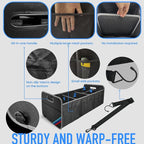 XL Car Trunk Organizer, 4 Compartments, 94L Capacity, Oxford Polyester 600D Material, Easy Fold and Store, Prevents Sliding | Rugged & waterproof large storage box. Features 94L capacity, 6 large mesh pockets & non-slip base for SUV, garage, camping