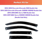 KPY Rain Guards for 2014-2018 Chevrolet Silverado/GMC Sierra 1500 Double Cab, Out-Channel Window Visor Vent Deflector, Truck Accessories for 2015-2019 Chevy Silverado/Sierra 2500HD 3500HD Extended Cab