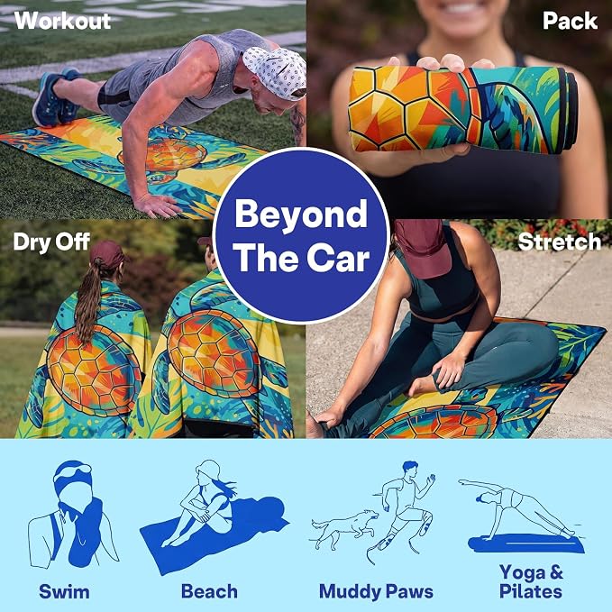 2 Pack Car Seat Towel Covers, Sweat-Proof Microfiber Seat Protectors for Gym, Running, Beach & Workout, Breathable Quick-Dry, Machine Washable, Multicolor Sea Turtle Print, Universal Fit