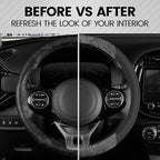 BurlwoodLux Wood Grain and PU Leather Gray Steering Wheel Cover - Sport Grip for Car Auto SUV Trucks