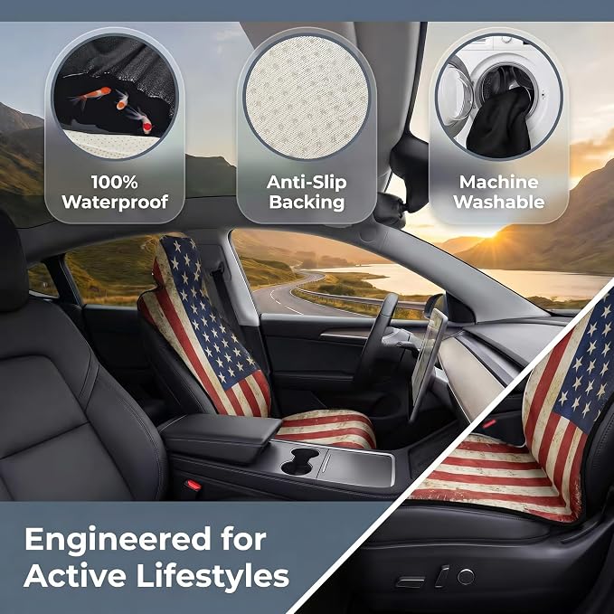 Waterproof Stain Resistant Towel Car Seat Covers，Universal Non-Slip for Gym Workout, Swimming, Beach and Workout Outdoor, Machine Washable(American Flag, 1 Pack)