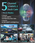 Neideso 5 Channel 360° Dash Cam Front and Rear, 4K + 3*1080P, STARVIS 2 Sensor, AI Driver Fatigue Alert, 5GHz WiFi GPS Car Dash Camera, HDR Night Vision, Free 128GB Card, 24H Parking Mode, N900Ultra