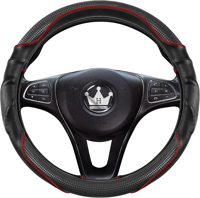 3D Car Steering Wheel Cover Comfort Grip Massage Sporty Anti-Slip Carbon Fiber Faux Leather for F150, Trucks, Jeep, Van, Car Handle Covers for All Seasons, 15.2-16in, Red