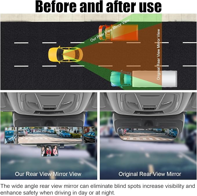Interior Rearview Mirror, Baby Mirror for Rear Facing Infant, Universal Panoramic Rear View Accessories, Wide Angle Reduce Blind Spot Effectively for Car