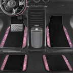 Bling Diamond Leather Steering Wheel Cover 14.5in-15in Floor Mats Shining Rhinestone Carpet Sparkly Glitter Crystal Anti-Slip Pad Fit Automotive SUV Pickup Truck Girl Women, 5pcs Black Pink