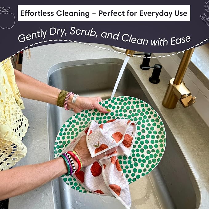 crae. Microfiber Hand Towel & Washcloth Set of 2 - Double-Sided, Waffle Weave, Super Absorbent, Lint-Free, Fast Drying -for Bathroom, Kitchen, Car, and Window Cleaning (Jonny & Gather - Blue/Multi)