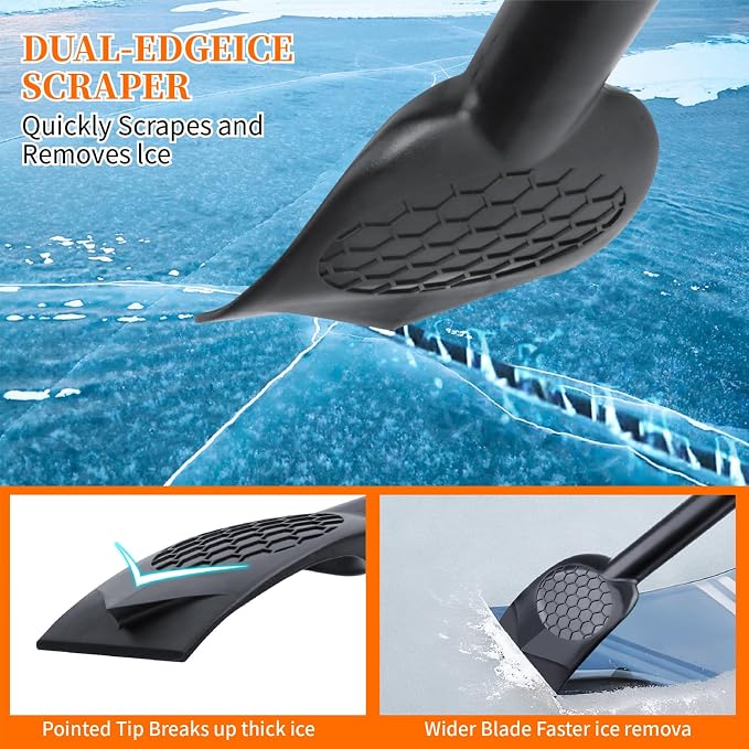 3-in-1 Ice Scraper for Car Windshield,25.8 inch Emergency Snow Shovel with 5.2inch Shovel Blade,Detachable Snow Scrapers with Ergonomic Soft Foam Grip for Cars, Trucks, SUVs, Vehicle(Orange)
