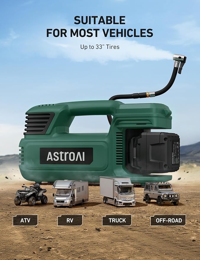 TC4 Portable Air Compressor Tire Inflator, 470W 18 V Cordless Air Pump for Truck Tires with 4000mAh Battery, 150PSI Heavy Duty Air Compressor with Digital Display for Car, RVs, SUV Green