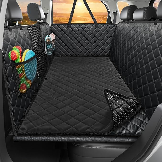 2026 Upgraded Back Seat Extender for Dogs - Large Hard Bottom Dog Car Seat Cover Holds 550lbs, Waterproof Dog Hammock Pet Bed with High-Density Foam Non-Slip Backseat Protector