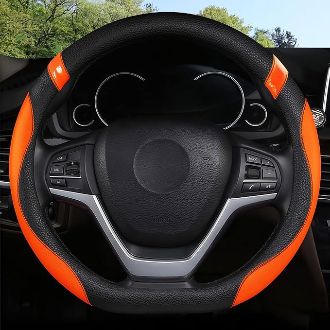D-Shaped Flat Bottom Steering Wheel Cover for Women Girl - Stylish Car Accessory Non-Slip Car Interior Accessories (Orange)