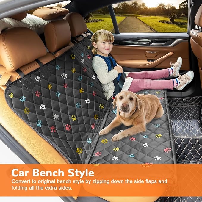 Dog Car Seat Cover for Pets 100% Waterproof Seat Cover Hammock 600D Heavy Duty Scratch Proof Nonslip Durable Soft Back Seat Covers for Full Size Trucks