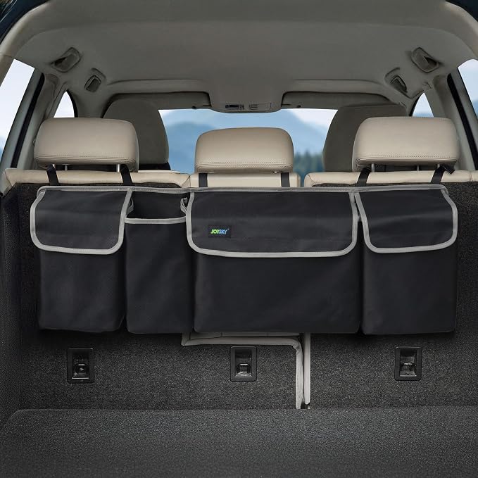 Hanging Trunk Organizer for SUV – Backseat Car Storage Bag, Large Collapsible Backseat Trunk Organizer with Adjustable Straps, Space Saving Car Organization Accessories for Truck MPV Van