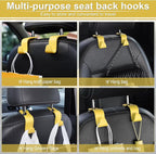 Car Seat Headrest Hook, Car Headrest Hidden Hook, 4 Pack Universal Auto Car Back Seat Hook Organizer for Purse Coat, Car Interior Accessories (Yellow)