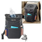 StashAway Heavy Duty Car Trash Can with Rubber Lid, 3 Storage Pockets and Sturdy Panels for Stable Floor or Hanging Seatback Use (Black)