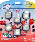 Ultra Berry Scent Car Air Freshener Vent Clips 6 Ct | Long Lasting Up to 180 days, Natural Essential Oil, Car Fragrance Accessories for Women and Men, Odor Eliminator, 4 mL Each