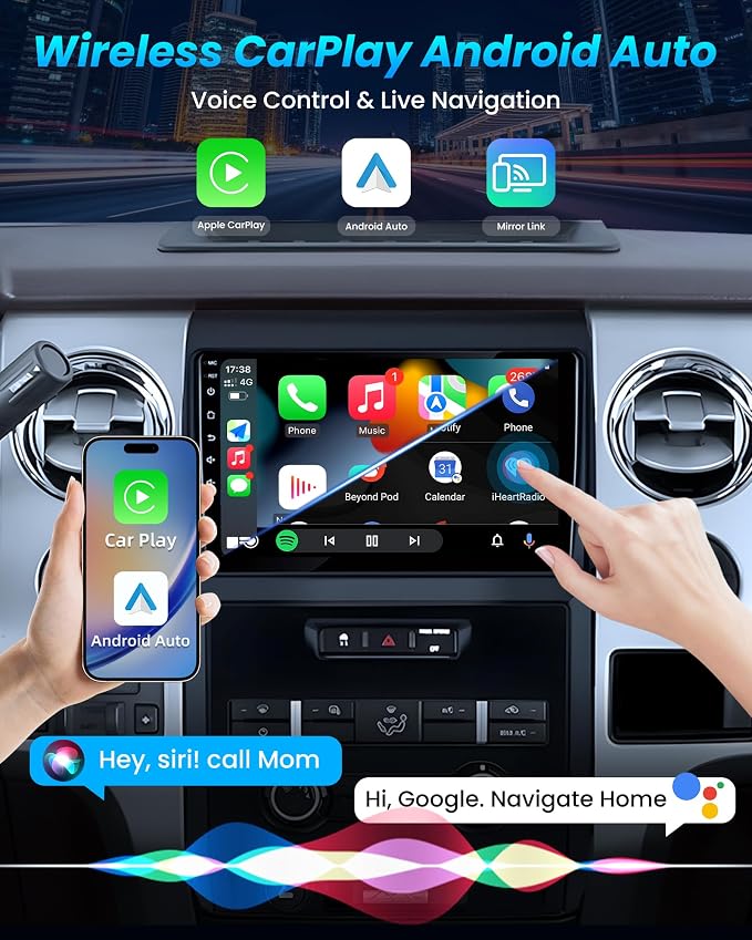 Car Radio for Ford F150 2009-2014: [4Core 64G ROM] 9 inch HD Touchscreen Stereo with Wireless CarPlay Android Auto GPS 5G WiFi FM RDS DSP SWC Mirror Link, Free Backup Camera (Only fit Manual AC)