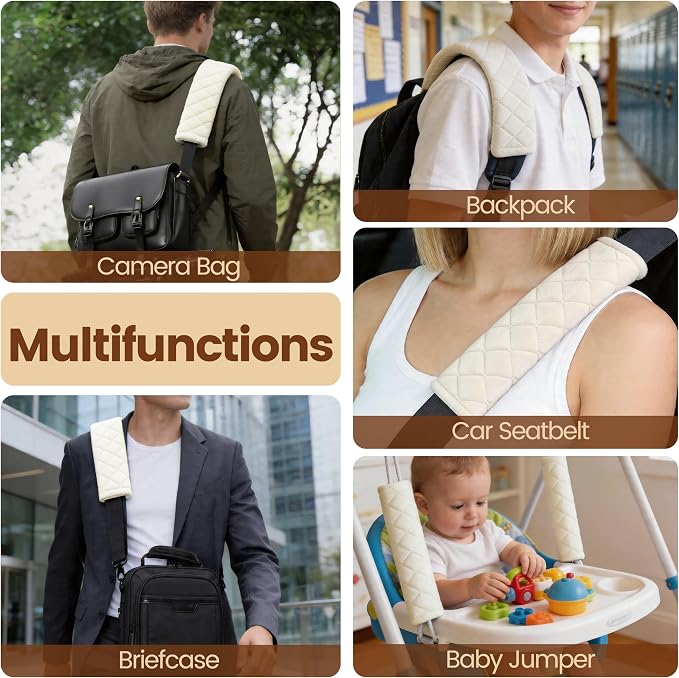 Soft Auto Seat Belt Cover Seatbelt Shoulder Pad Cushions 2 PCS for a More Comfortable Driving Universal Fit for All Cars and Backpack Off White