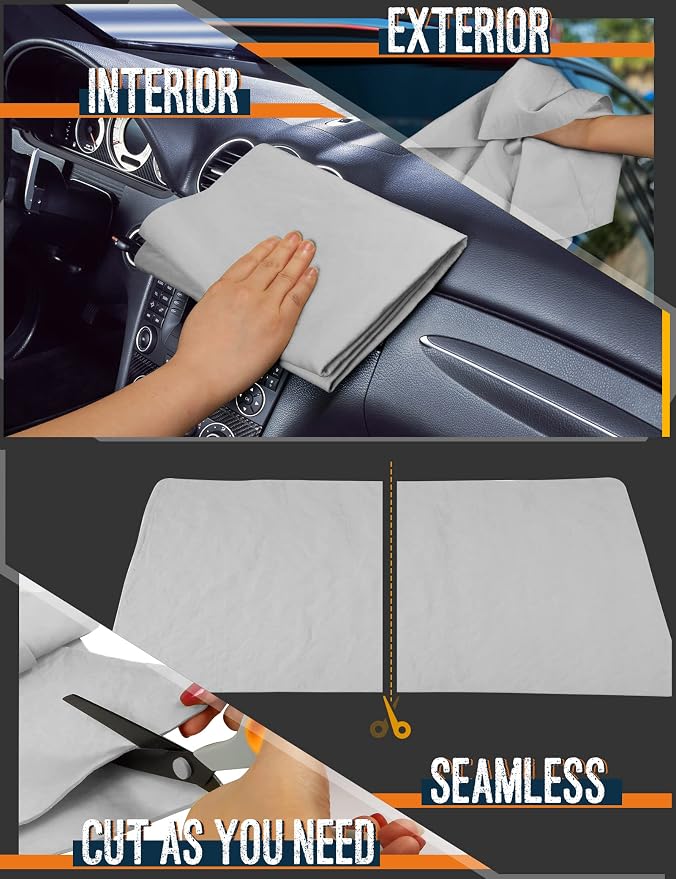 Premium Car Drying Towel, Super Absorbent 26"x17" Large Chamois Cloth Shammy Towel for Vehicle, Reusable Chamois Shammy Cloth for Car, Bathroom, Dust Remove, No Spots/Streak/Scratch, Gray