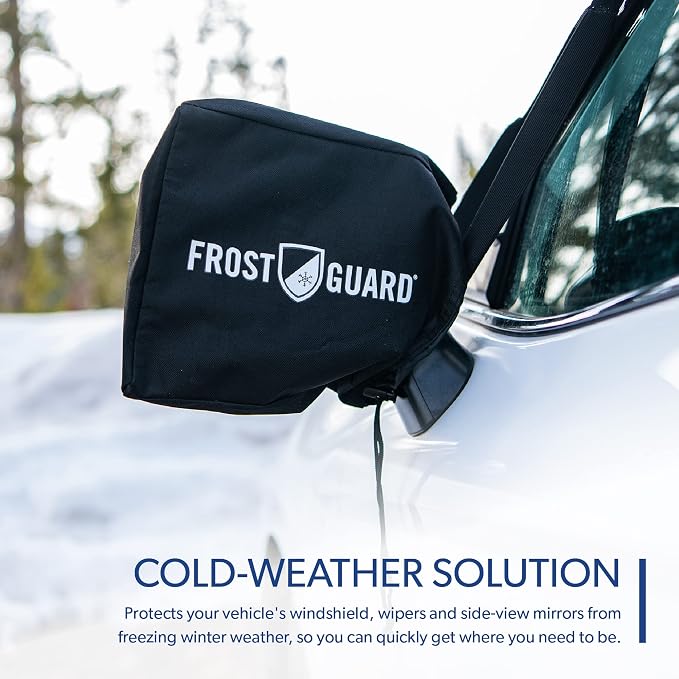 Vortex | Full-Coverage Car Windshield Cover for Ice and Snow, Standard Size (Black) - Wiper Blade + Side Mirror Coverage - Fit-Fast Straps, Security Panels + Storage Pouch - 59 x 41 Inches