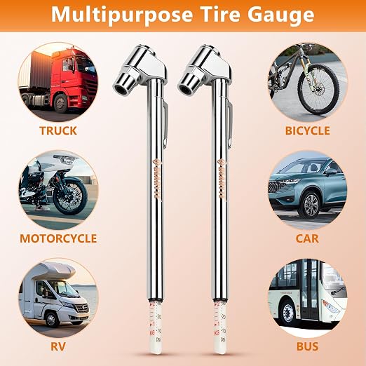 Presta Bike Tire Air Pressure Gauge Pencil 10-120 Psi for Schrader or Presta Valves Car Bicycle Or Motorcycle - 2 Pack