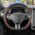 D Shaped Steering Wheel Cover, Flat Bottom Car Wheel Cover 14 1/2-15 in. (37-39 cm), Black and Mocha Brown Microfiber Leather