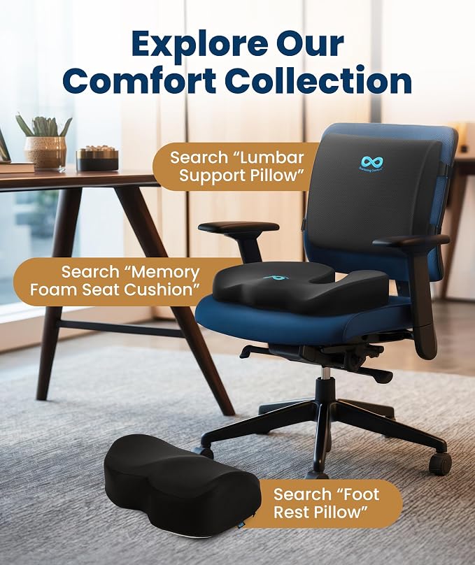 Doctor Recommended Memory Foam Seat Cushion for Office Chairs & Car - Ergonomic Office Desk Accessories - Cushions for Tailbone Pain Relief, Sciatica (Black Airflow, Large)