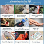 401 Pieces First Aid Kit with 2 Chest Seals & Israeli Bandage -Waterproof, Expandable Trauma Bag for Home, Car, Camping, Outdoor Emergency (Labeled Compartments, MOLLE Mountable)