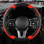 Black Red Microfiber Leather Steering Wheel Cover 14 inch | Breathable Anti Slip Grip Cool Sporty Look Glow for Women Men