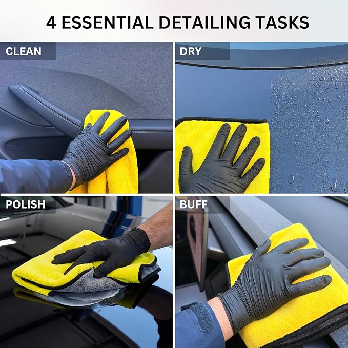 Car Detailing Microfiber Towels - 600 GSM Thick Plush Auto Towels | Super Soft Dual-Sided for Cleaning, Washing, Buffing | Tagless, Scratch-Free, Lint Free Cloth (16"x16") (3)