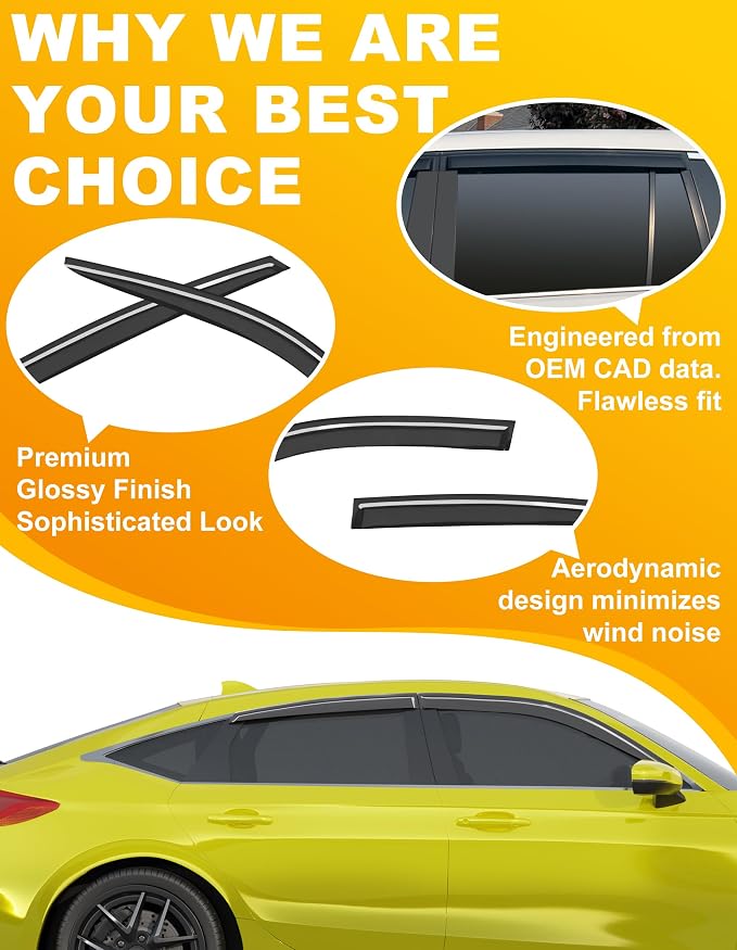 Low-Profile Window Rain Guard for Honda Civic Hatchback 2022-2026 Side Window Visors Extra-Thick Vent Visor HB LX Sport Touring EX-L Window Deflectors Vent Shades Car Accessories