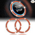 2 PCS Crystal Double Rhinestone Car Engine Start Stop Decoration Ring, Bling Car Interior Accessories for Women, Push to Start Button Cover Sticker, Automotive Decals, Reddish Orange