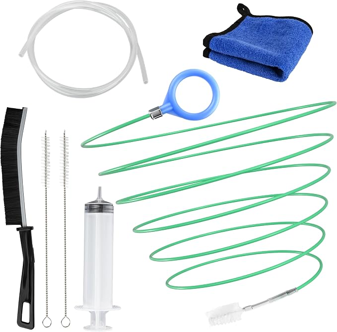 Auto Sunroof Drain Cleaning Tool, 120 Inch Flexible Drain Brush, Sunroof Drain Cleaner with Pipe Cleaning Brush, Injector Hose and Crevice Brush, Cleaning Tool for Drains, Sewers, Windshields
