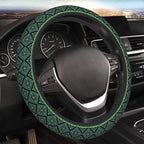 Geometric Steering Wheel Cover Car Elastic Steering Wheel Protector | Bohemian Style Blue Gold Anti-Slip Car Accessories Interior for Women Men Universal 15 Inch