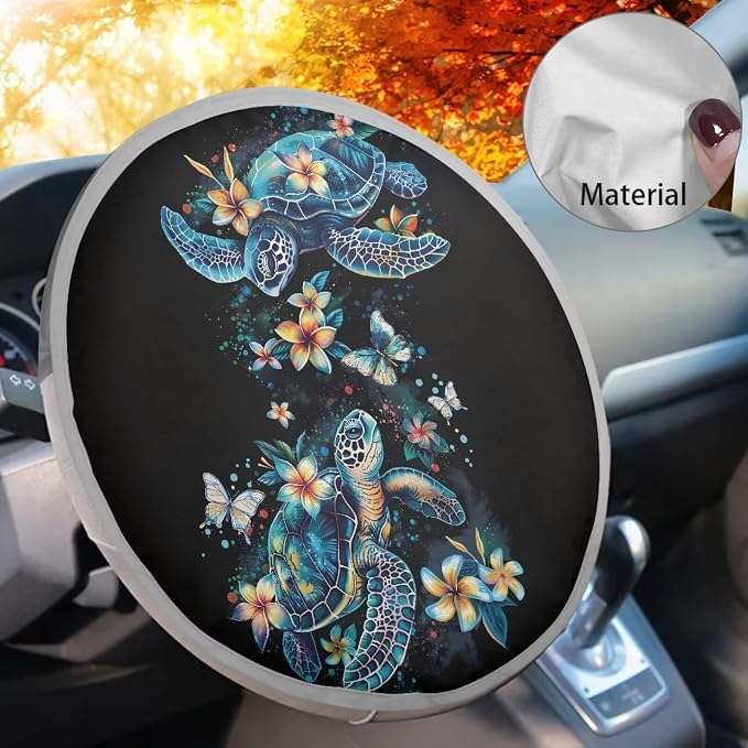 Sea Turtle Steering Wheel Cover Sun Shade 17 inch Universal Anti-Heat Steering Wheel Accessories,Block UV Rays Cool in Summer,Universal Steering Wheel Sunshade for Cars SUV Truck Van