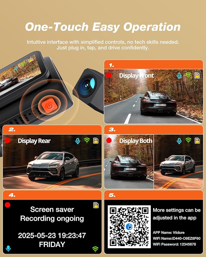 4K Dash Cam Front and Rear, WiFi 6 Dash Camera for Cars, 4K+1080P Dual Dash Camera with APP Control, Night Vision, WDR, G-Sensor, Loop Recording, 24H Parking Mode, Voice Prompt